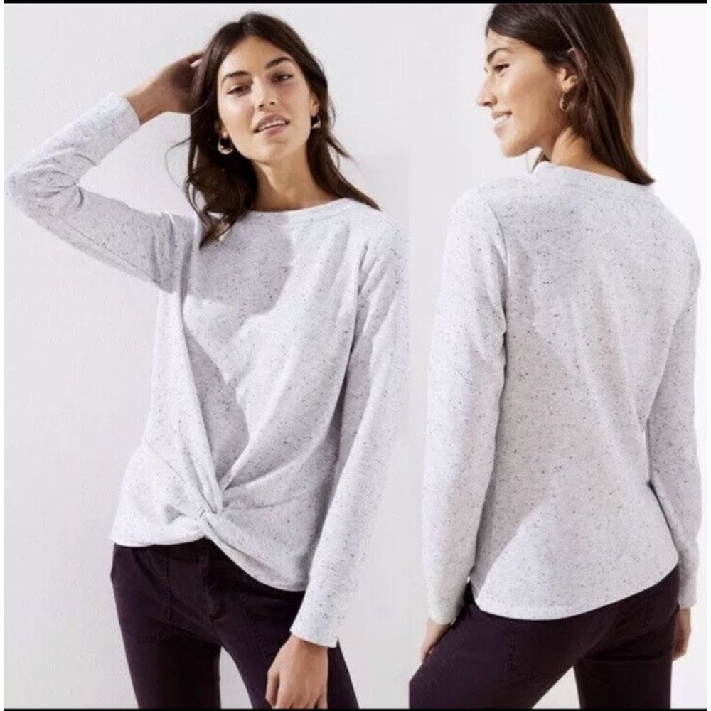 LOFT Twisted Front Grey Speckled Pullover Top Size XSmall
